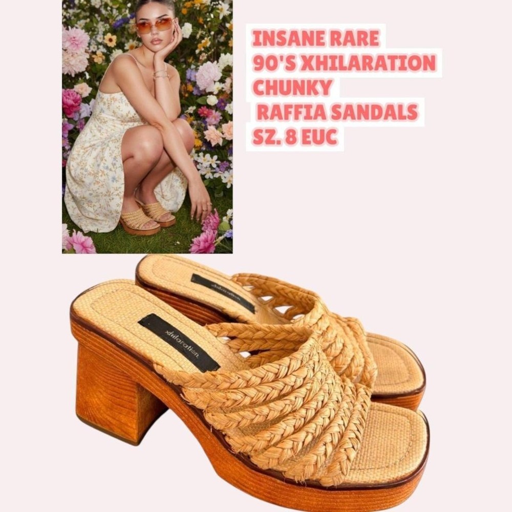 🐚 RARE 90s Xhilaration Chunky Raffia Platform Sandals SZ. 8 EUC 🐚